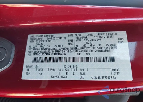 2022 Ford Escape Se from USA, damaged, VIN 1FMCU0G62NUB36766